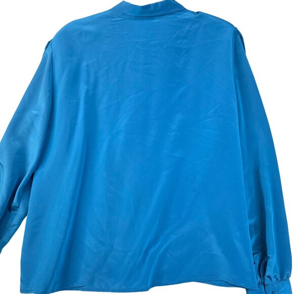 80s Gaylord Pleated Blouse 16 Blue Tassel Feminine Romantic Flowy Whimsical New - Picture 5 of 10